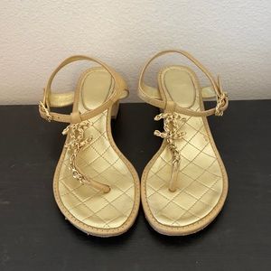 Used Chanel Gold Heeled Chain Sandals